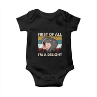 Funny Screaming Moo Deng Baby Onesie First Of All I'm A Delight Retro Vintage