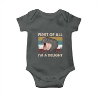 Funny Screaming Moo Deng Baby Onesie First Of All I'm A Delight Retro Vintage