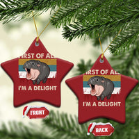 Funny Screaming Moo Deng Christmas Ornament First Of All I'm A Delight Retro Vintage - Wonder Print Shop
