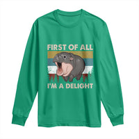 Funny Screaming Moo Deng Long Sleeve Shirt First Of All I'm A Delight Retro Vintage