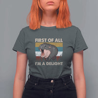 Funny Screaming Moo Deng T Shirt For Women First Of All I'm A Delight Retro Vintage - Wonder Print Shop