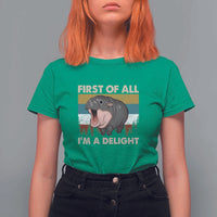 Funny Screaming Moo Deng T Shirt For Women First Of All I'm A Delight Retro Vintage - Wonder Print Shop