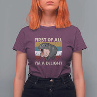 Funny Screaming Moo Deng T Shirt For Women First Of All I'm A Delight Retro Vintage - Wonder Print Shop
