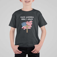 Christian Faith T Shirt For Kid Make America Godly Again American Flag - Wonder Print Shop