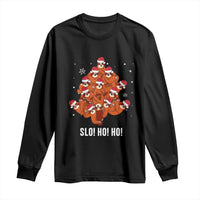 Funny Sloth Christmas Tree Long Sleeve Shirt Slo Ho Ho Ho Santa Hat
