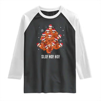 Funny Sloth Christmas Tree Raglan Shirt Slo Ho Ho Ho Santa Hat