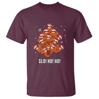 Funny Sloth Christmas Tree T Shirt Slo Ho Ho Ho Santa Hat - Wonder Print Shop