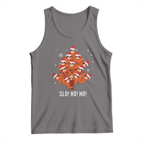Funny Sloth Christmas Tree Tank Top Slo Ho Ho Ho Santa Hat