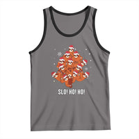 Funny Sloth Christmas Tree Tank Top Slo Ho Ho Ho Santa Hat