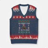 Biker Santa Claus V-Neck Knit Sweater Vest Oh What Fun It Is To Ride Motorcycle Xmas Ugly Sweater - Wonder Print Shop