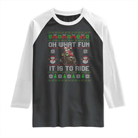 Biker Santa Claus Raglan Shirt Oh What Fun It Is To Ride Motorcycle Christmas Ugly Sweater