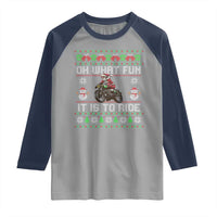 Biker Santa Claus Raglan Shirt Oh What Fun It Is To Ride Motorcycle Christmas Ugly Sweater
