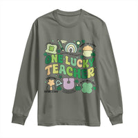 Teachers St Patrick's Day Long Sleeve Shirt One Lucky Teacher Retro Groovy