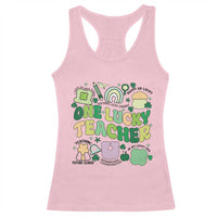 Teachers St Patrick's Day Racerback Tank Top One Lucky Teacher Retro Groovy