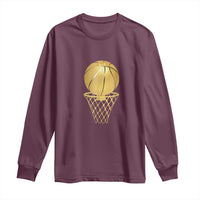 Golden Basketball Hoop Long Sleeve Shirt Trophy Game Player Coach Sports Lover