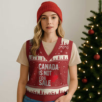 Canada Is Not For Sale V-Neck Knit Sweater Vest Distressed Vintage Canadian Maple Leaf - Wonder Print Shop