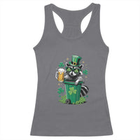 Funny St.Patrick's Day Raccoon Racerback Tank Top Patrick Drinking Irish