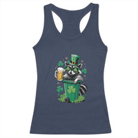 Funny St.Patrick's Day Raccoon Racerback Tank Top Patrick Drinking Irish