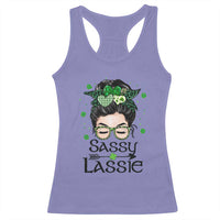 Lucky Sassy Lassie Messy Bun Racerback Tank Top Funny St Patricks Day
