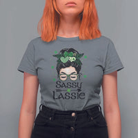 Lucky Sassy Lassie Messy Bun T Shirt For Women Funny St Patricks Day