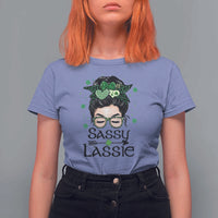 Lucky Sassy Lassie Messy Bun T Shirt For Women Funny St Patricks Day
