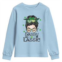 Lucky Sassy Lassie Messy Bun Youth Sweatshirt Funny St Patricks Day