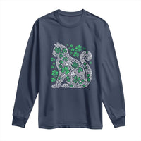 Irish Shamrock Cat Graphic Long Sleeve Shirt Saint Patrick Day for Cat Lovers