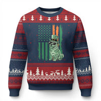 Funny St Patrick's Day Pug Leprechaun Ugly Christmas Sweater Dog Lover Puppy Green American Flag - Wonder Print Shop