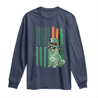 Funny St Patrick's Day Pug Leprechaun Long Sleeve Shirt Dog Lover Puppy Green American Flag