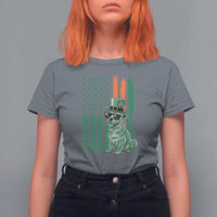 Funny St Patrick's Day Pug Leprechaun T Shirt For Women Dog Lover Puppy Green American Flag