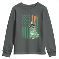 Funny St Patrick's Day Pug Leprechaun Youth Sweatshirt Dog Lover Puppy Green American Flag