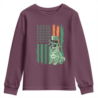 Funny St Patrick's Day Pug Leprechaun Youth Sweatshirt Dog Lover Puppy Green American Flag