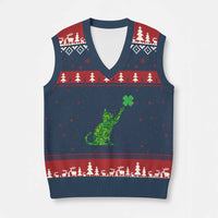 St Patricks Day Shamrock Cat V-Neck Knit Sweater Vest Saint Pattys Cats Lover - Wonder Print Shop