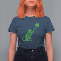 St Patricks Day Shamrock Cat T Shirt For Women Saint Pattys Cats Lover