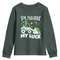 St Patricks Day Boys Truck Youth Sweatshirt Pushing My Luck Tractor Toy Lover