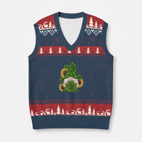 St Patrick's Day Cute Gnomes V-Neck Knit Sweater Vest Holding Shamrock Sunflower - Wonder Print Shop