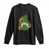 St Patrick's Day Cute Gnomes Long Sleeve Shirt Holding Shamrock Sunflower