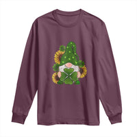 St Patrick's Day Cute Gnomes Long Sleeve Shirt Holding Shamrock Sunflower