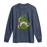 St Patrick's Day Cute Gnomes Long Sleeve Shirt Holding Shamrock Sunflower