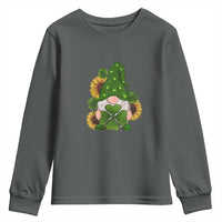 St Patrick's Day Cute Gnomes Youth Sweatshirt Holding Shamrock Sunflower