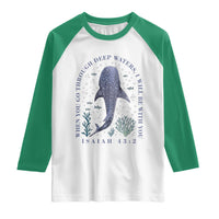 Inspirational Christian Bible Verse Isaiah 43:2 Whale Shark Raglan Shirt When You Go Through Deep Waters I Will Be With You