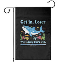 Colorful Whale Shark Christian Bible Jonah 1:17 Garden Flag Funny Get In Loser We're Doing God's Will