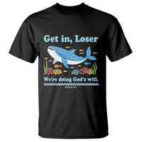 Colorful Whale Shark Christian Bible Jonah 1:17 T Shirt Funny Get In Loser We're Doing God's Will
