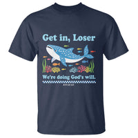 Colorful Whale Shark Christian Bible Jonah 1:17 T Shirt Funny Get In Loser We're Doing God's Will