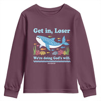 Colorful Whale Shark Christian Bible Jonah 1:17 Youth Sweatshirt Funny Get In Loser We're Doing God's Will