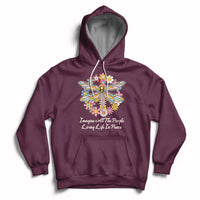 Imagine All the People Living in Peace Shirt, Dragonfly T-Shirt, Hippie Shirt, Boho Style, Hippie Music Lover 70's Retro Hoodie - Wonder Print Shop