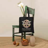 Imagine All the People Living in Peace Tote Bag, Dragonfly Tote Bag, Hippie Tote Bag, Boho Style, Hippie Music Lover 70's Retro Tote Bag - Wonder Print Shop