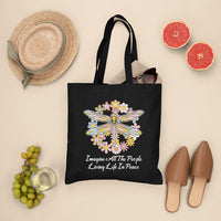 Imagine All the People Living in Peace Tote Bag, Dragonfly Tote Bag, Hippie Tote Bag, Boho Style, Hippie Music Lover 70's Retro Tote Bag - Wonder Print Shop