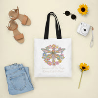 Imagine All the People Living in Peace Tote Bag, Dragonfly Tote Bag, Hippie Tote Bag, Boho Style, Hippie Music Lover 70's Retro Tote Bag - Wonder Print Shop