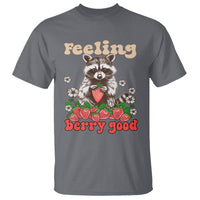 Funny Raccoon T Shirt Feeling Berry Good Eating Strawberries - Wonder Print Shop